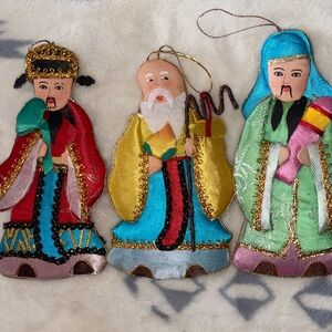 3 ASIAN WISEMEN ORNAMENTS Fabric Detailed Decorations Beautiful Colors